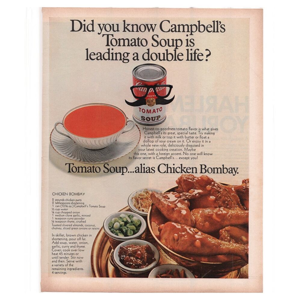 Campbells Tomato Soup Chicken Bombay Advertisement 1969 Vintage Chicken Recipe